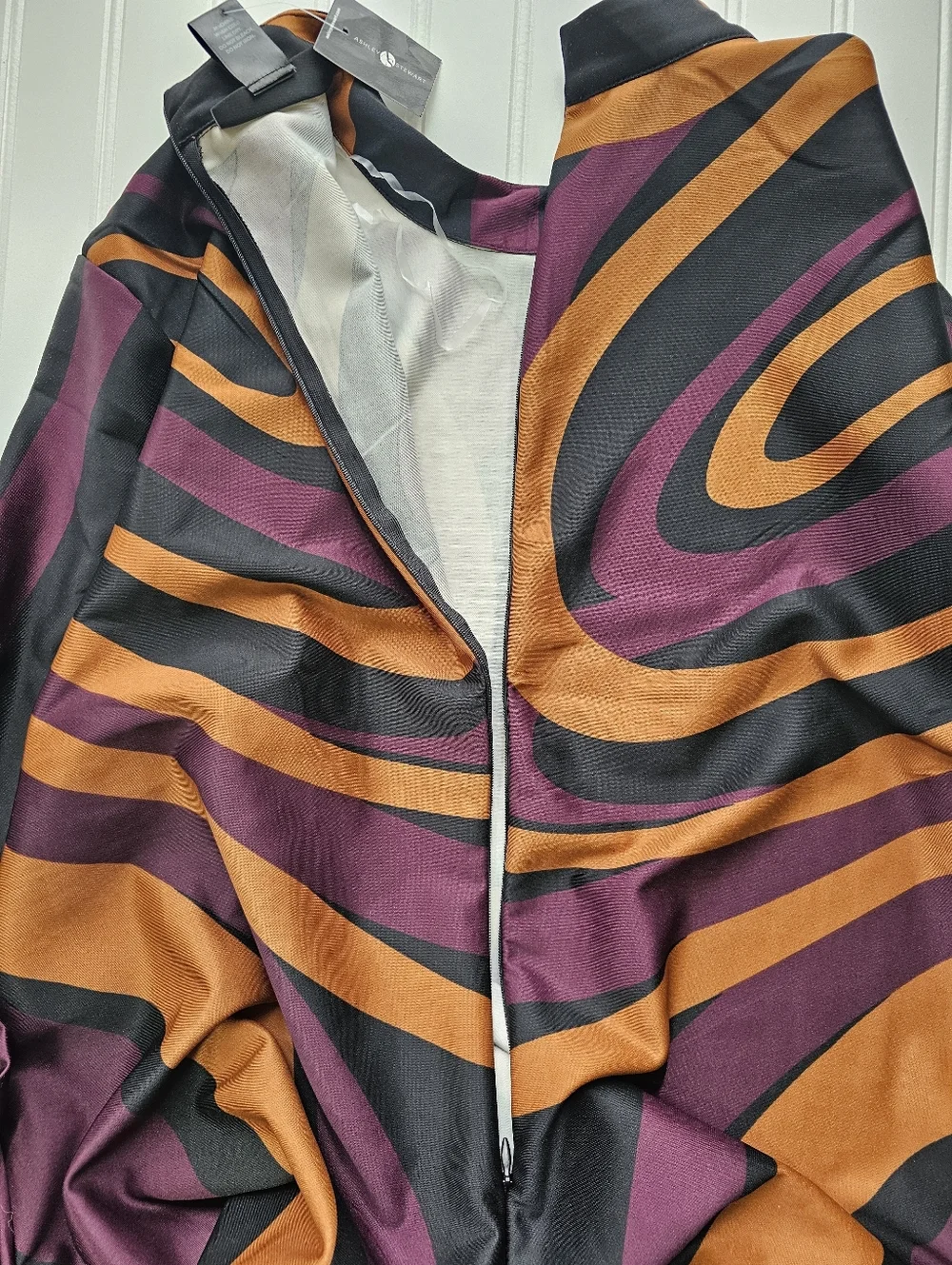 NWT Ashley Stewart Orange Purple Abstract‎ Swirl Long Sleeve Maxi Dress Sz 26/28